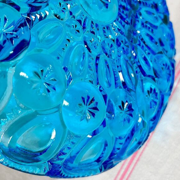 Vintage L.E. Smtih Glass Moon and Star Colonial Blue 8-1/2" Round 3 Part Relish - Picture 4 of 6